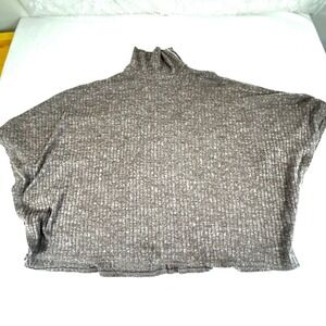 Dear‎ Scarlett Vineyard Poncho Sweater Womens Large Brown Ribbed Turtleneck Zip